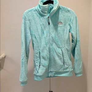 Mint green fuzzy Northface jacket